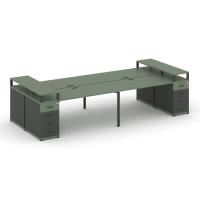Concept Рабочая станция 4 места с 2 опорными тумбами CN.DRS-441 A Кобо/Антрацит/Металл Антрацит 2800*1480*917