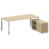 Metal System Direct Стол руковод. с тумбой БГ.СРТ-6.9 (R) Акация Лорка/Нержавеющая Сталь 2100*1720*750
