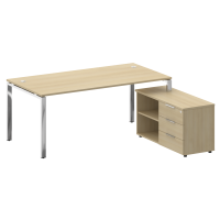 Metal System Direct Стол руковод. с тумбой БГ.СРТ-5.9 (R) Акация Лорка/Нержавеющая Сталь 1900*1720*750