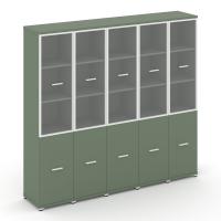 Concept Шкаф 4 узкие секции, 2 ниши CN.STU-242 RPW W Дуб Винченцо/Антрацит/Металл Белый/Прозрачный 1668*420*818