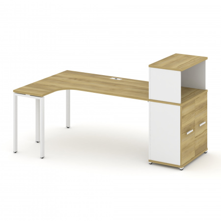 Concept Стол эргономичный с опорным распаш. шкафом с надставкой низ.  CN.SA-214(L) W Дуб Винченцо/Белый Бриллиант/Металл Белый 2000*1180*1140