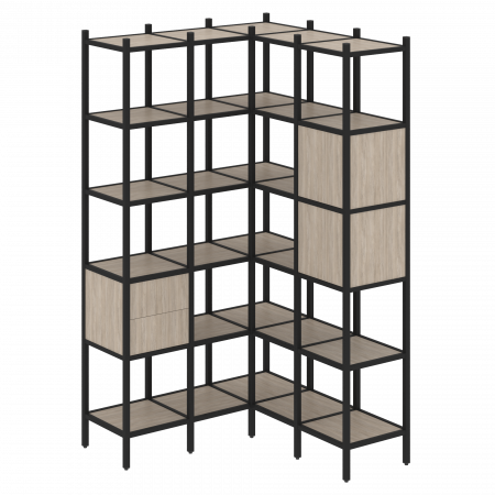 Loft Угловой внутренний стеллаж VR.L-34 Дуб Аттик/Металл Черный 1278*1278*2280