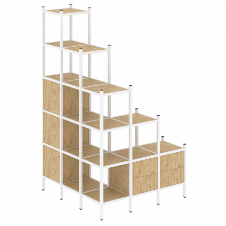 Loft Угловой внешний стеллаж наборный VR.L-59 Тиквуд Светлый/Металл Белый 1278*1278*2280